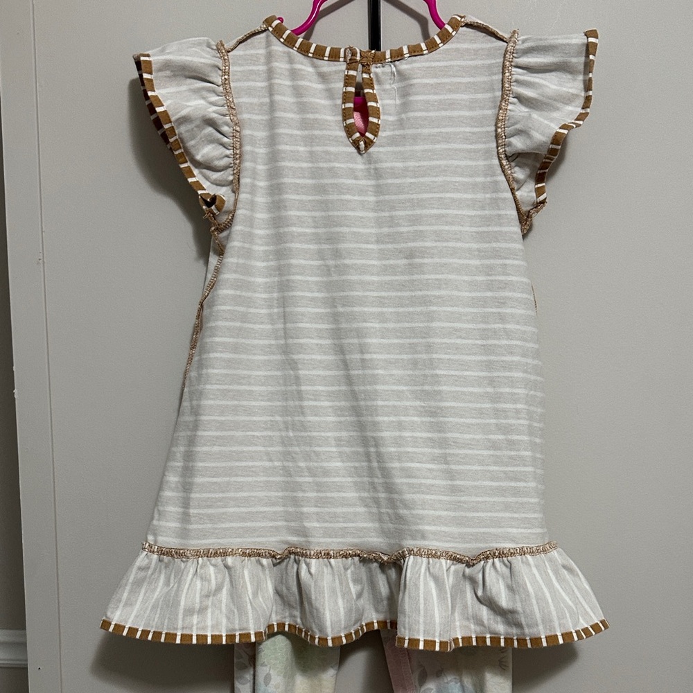 NWOT Brown Striped Dress w/ Floral Pants Set & stunning 🎀 details & ruffles 5yo - Picture 13 of 14